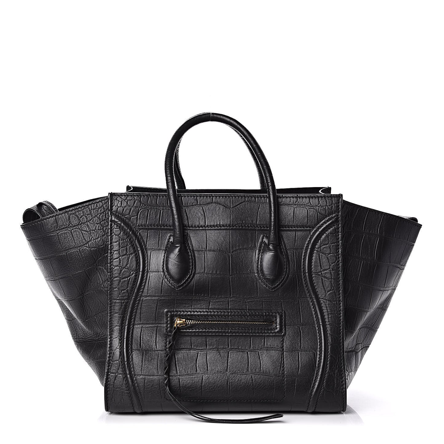 Crocodile Embossed Calfskin Medium Phantom Luggage Black