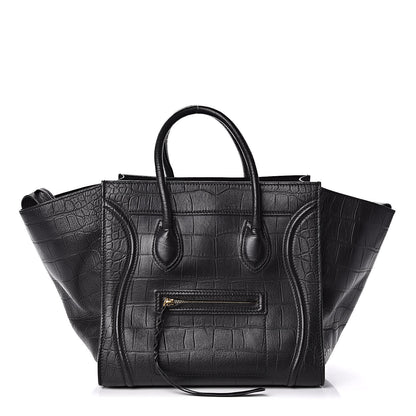 Celine Crocodile Embossed Calfskin Medium Phantom Luggage Black 1 of 11