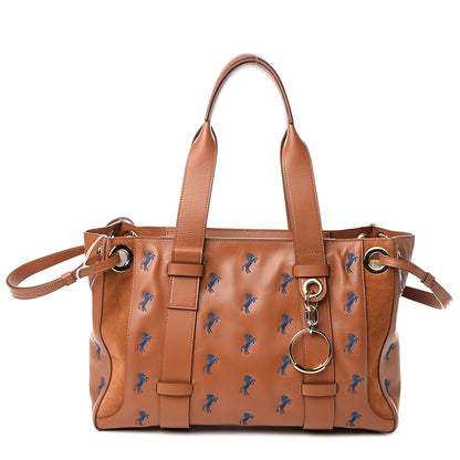 Chloe Smooth Calfskin Little Horses Embroidered Tao Zipped Tote Caramel 1 of 10