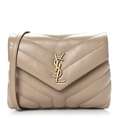 Saint Laurent Calfskin Y Quilted Monogram Toy Loulou Crossbody Bag Dark Beige 1 of 10