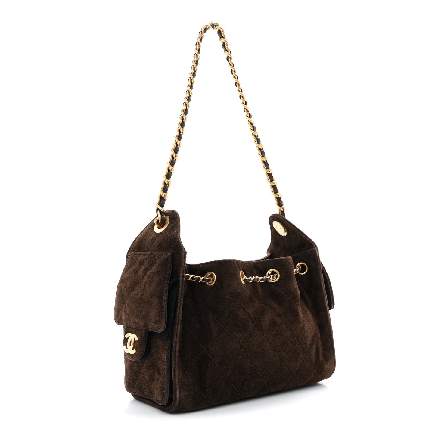 Suede Quilted Mini Chanel 25 Handbag Dark Brown