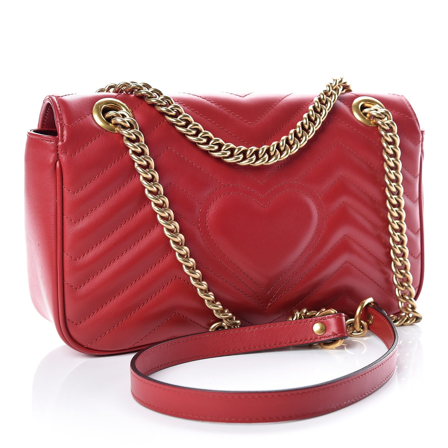Gucci Calfskin Matelasse Small GG Marmont Shoulder Bag Hibiscus Red 3 of 12