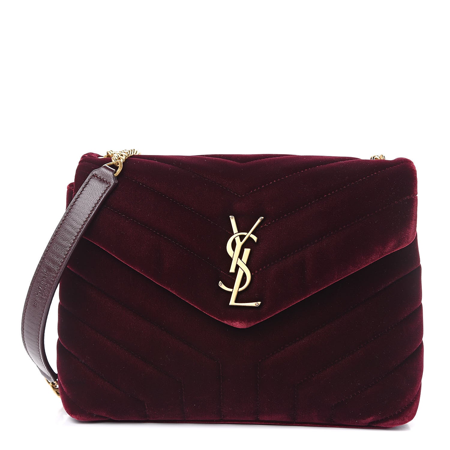 Saint Laurent Velvet Y Quilted Monogram Small Loulou Chain Satchel Burgundy 1 of 11