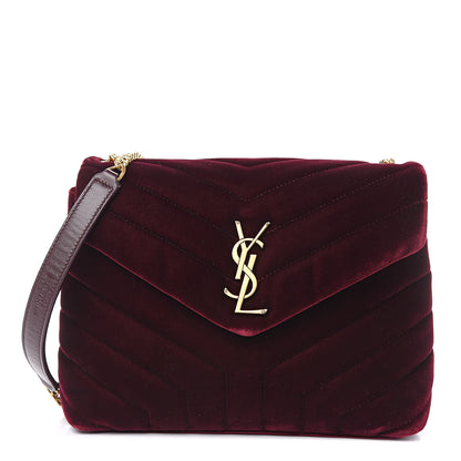 Saint Laurent Velvet Y Quilted Monogram Small Loulou Chain Satchel Burgundy 1 of 11