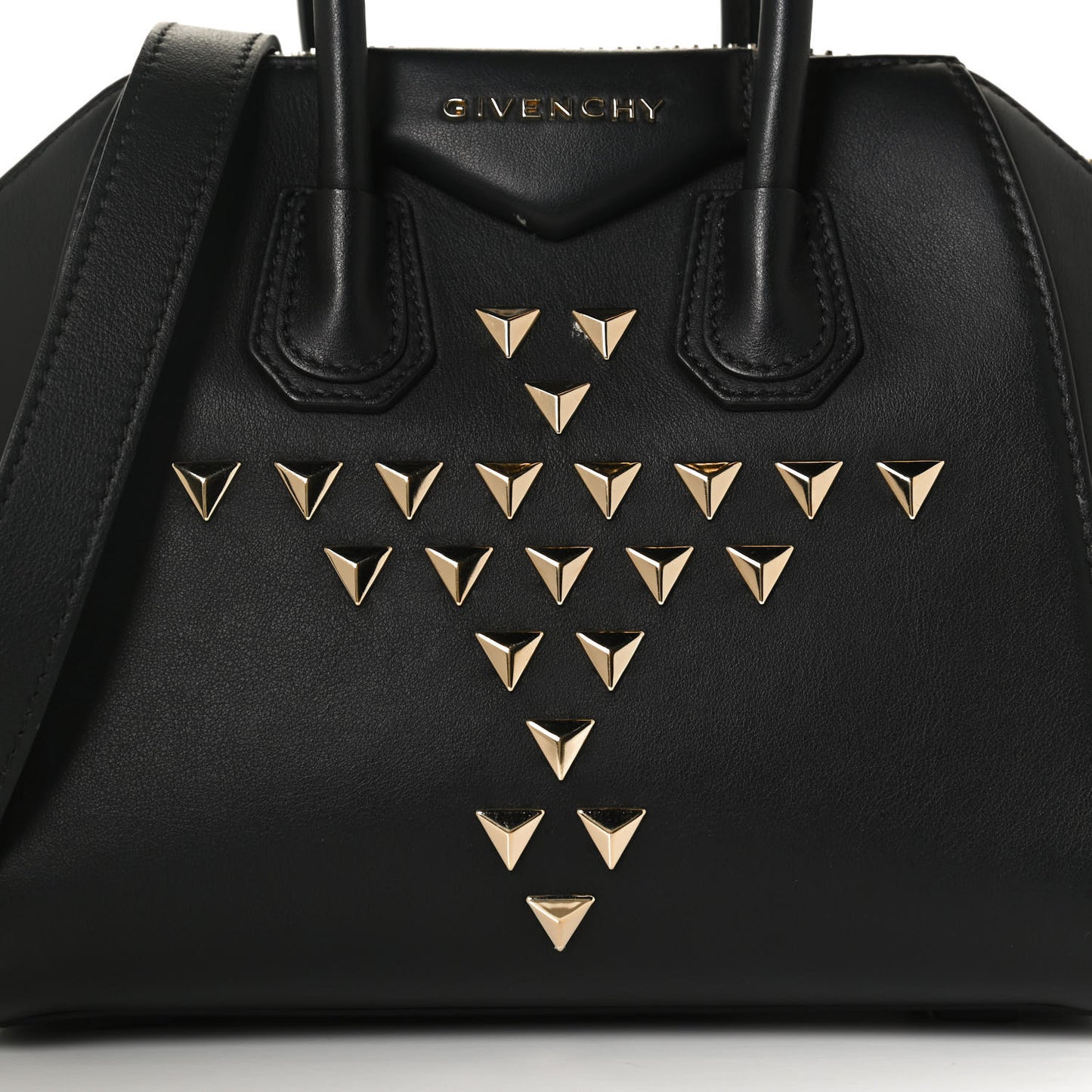 Calfskin Triangle Studded Small Antigona Black