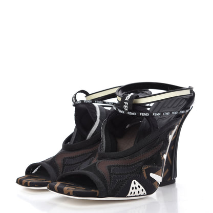 Fendi Technical Mesh FF FFreedom Patchwork 105 Peep Toe Sandals 39 Tobacco Black Asfalto 3 of 9