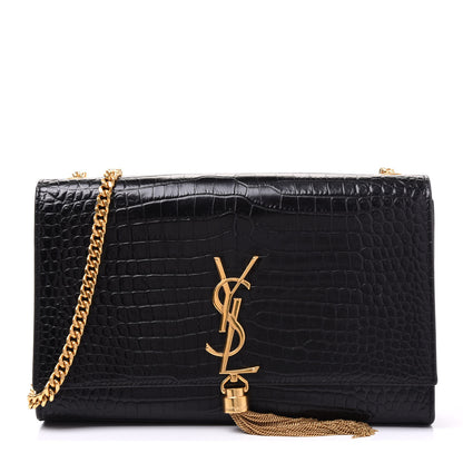 Saint Laurent Calfskin Crocodile Embossed Medium Classic Monogram Kate Tassel Satchel Black 1 of 8