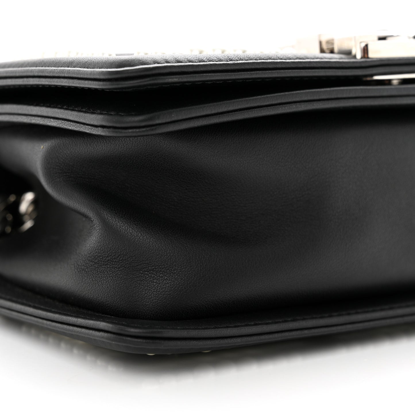 Calfskin Pearl Chevron Small Boy Flap Black