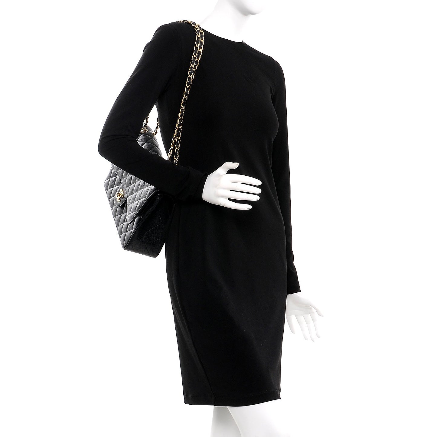 Caviar Quilted Jumbo Double Flap Black