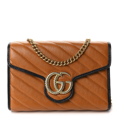 Gucci Vintage Effect Calfskin Matelasse Diagonal Torchon GG Marmont Chain Wallet Cognac 1 of 10