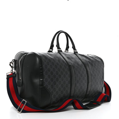 Gucci Soft GG Supreme Monogram Appia Calfskin Web Large Carry On Duffle Bag Black Grey 2 of 23