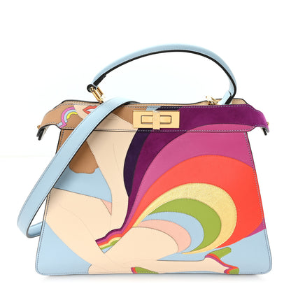 Fendi Vitello Seta Nappa Bi-Color Rainbow Girl Inlay Medium Peekaboo I SEE U Satchel Azzurro Baby Multicolor 1 of 11