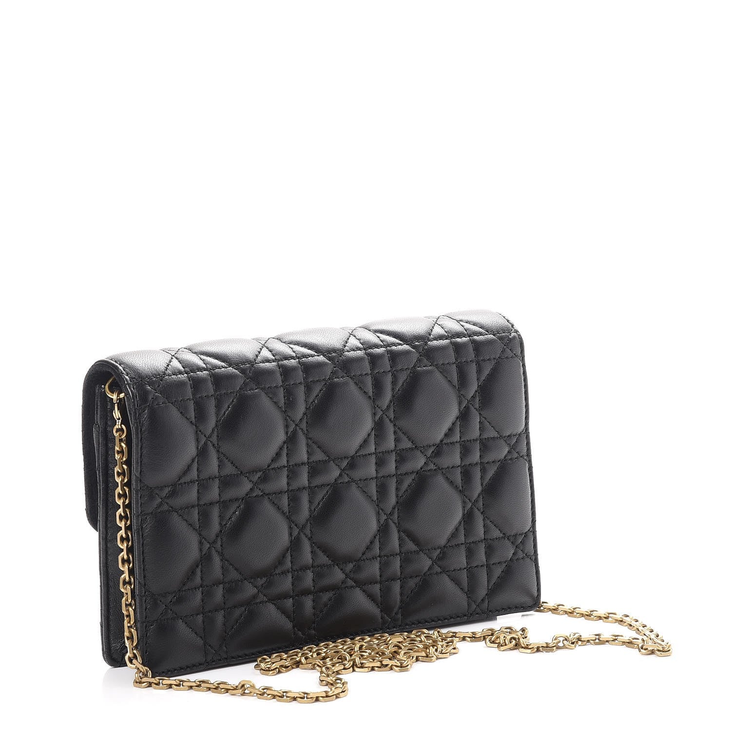 Christian Dior Lambskin Cannage Dioraddict Wallet on Chain Clutch Black 3 of 11