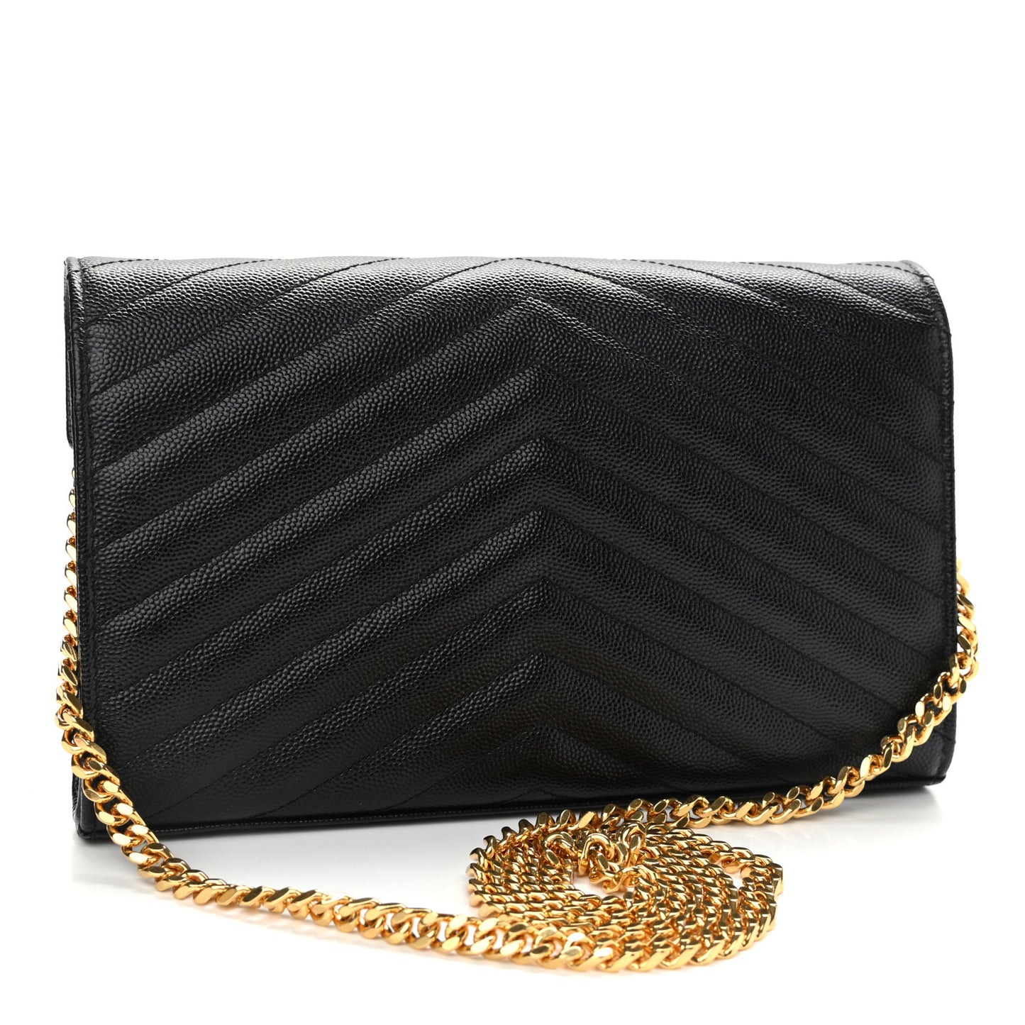 Grain De Poudre Matelasse Chevron Monogram Chain Wallet Black