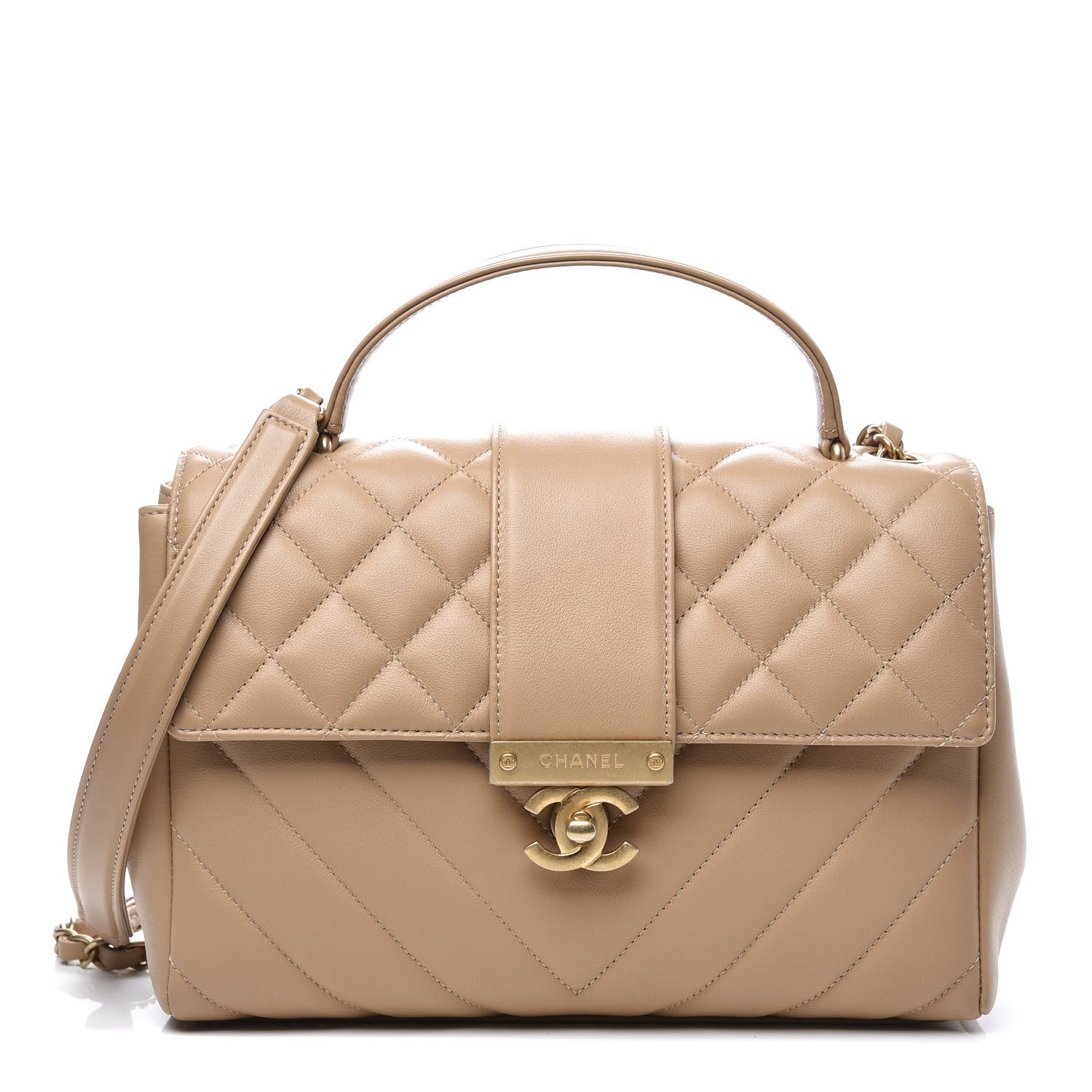 Chanel Calfskin Quilted Chevron In The City Bag Beige 1 of 10