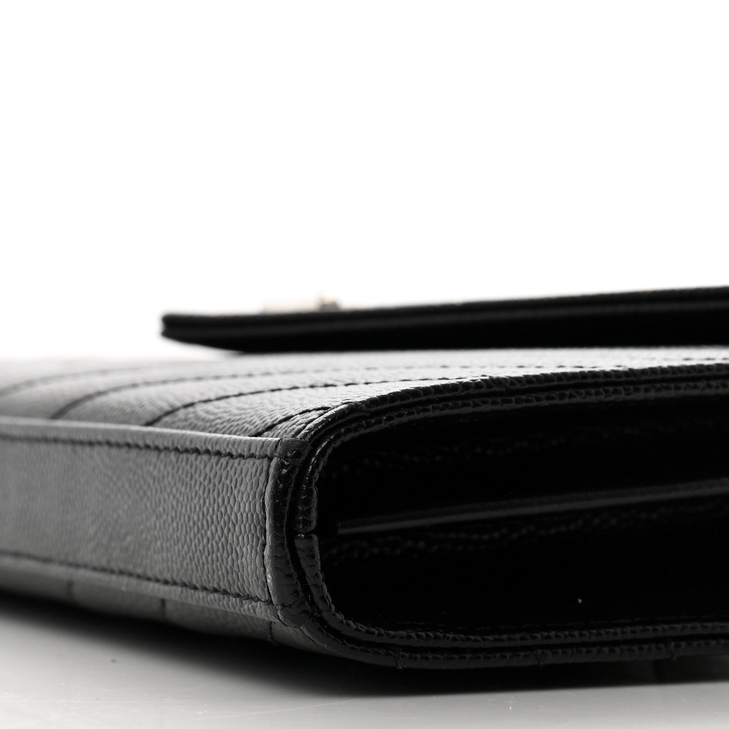 Saint Laurent Grain De Poudre Matelasse Chevron Monogram Chain Wallet Black 10 of 12