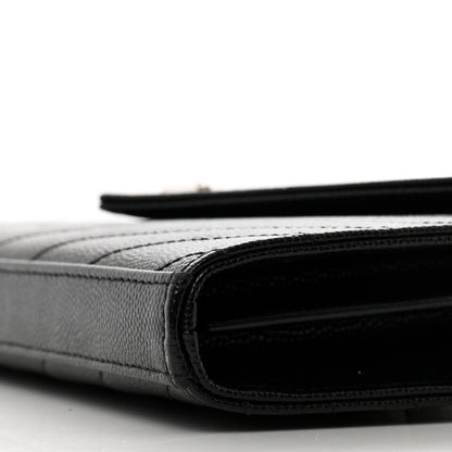 Saint Laurent Grain De Poudre Matelasse Chevron Monogram Chain Wallet Black 10 of 12