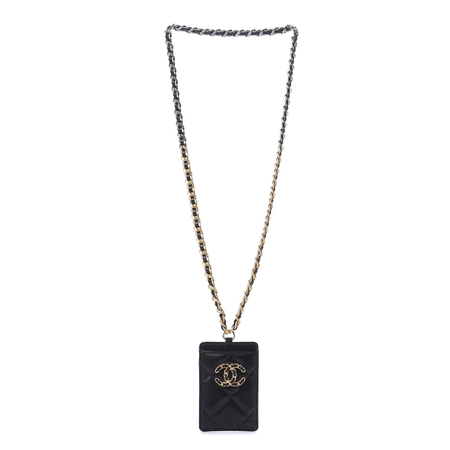 Goatskin Quilted 19 Card Holder On Chain Black