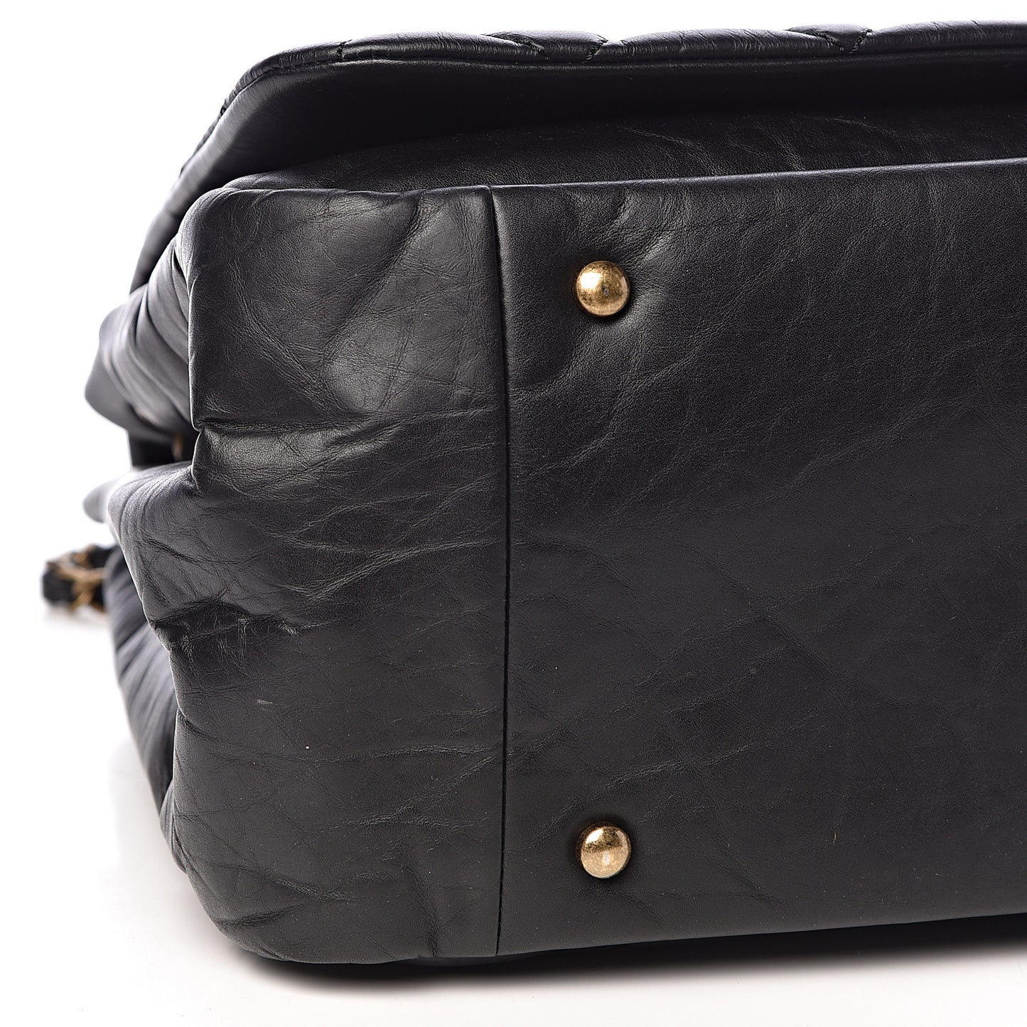 Aged Calfskin Quilted Large Pondichery Flap Black