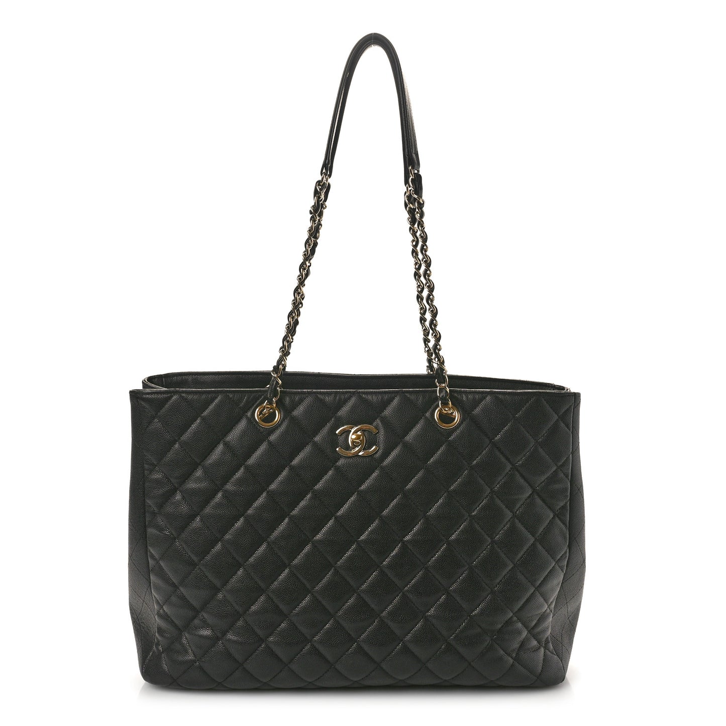 Caviar Quilted Large Shopping Tote Black