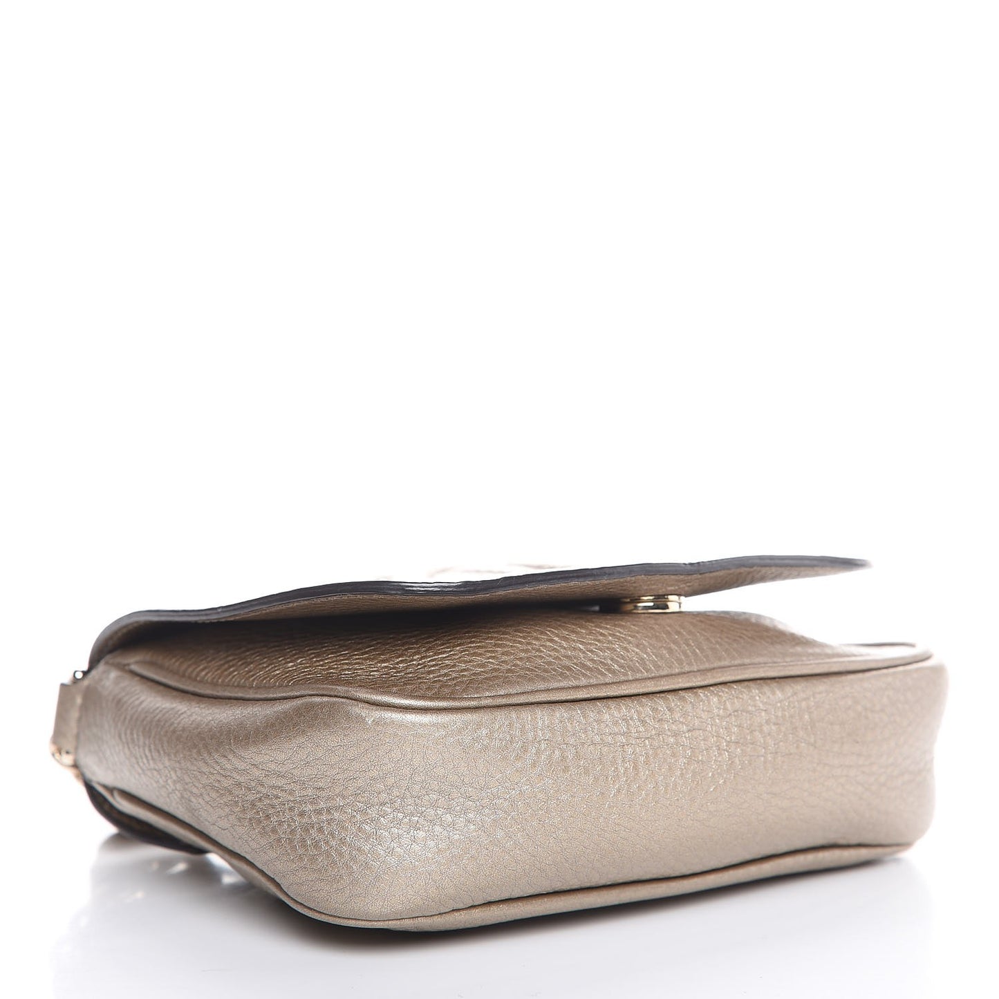Metallic Pebbled Calfskin Small Soho Flap Crossbody Golden Beige
