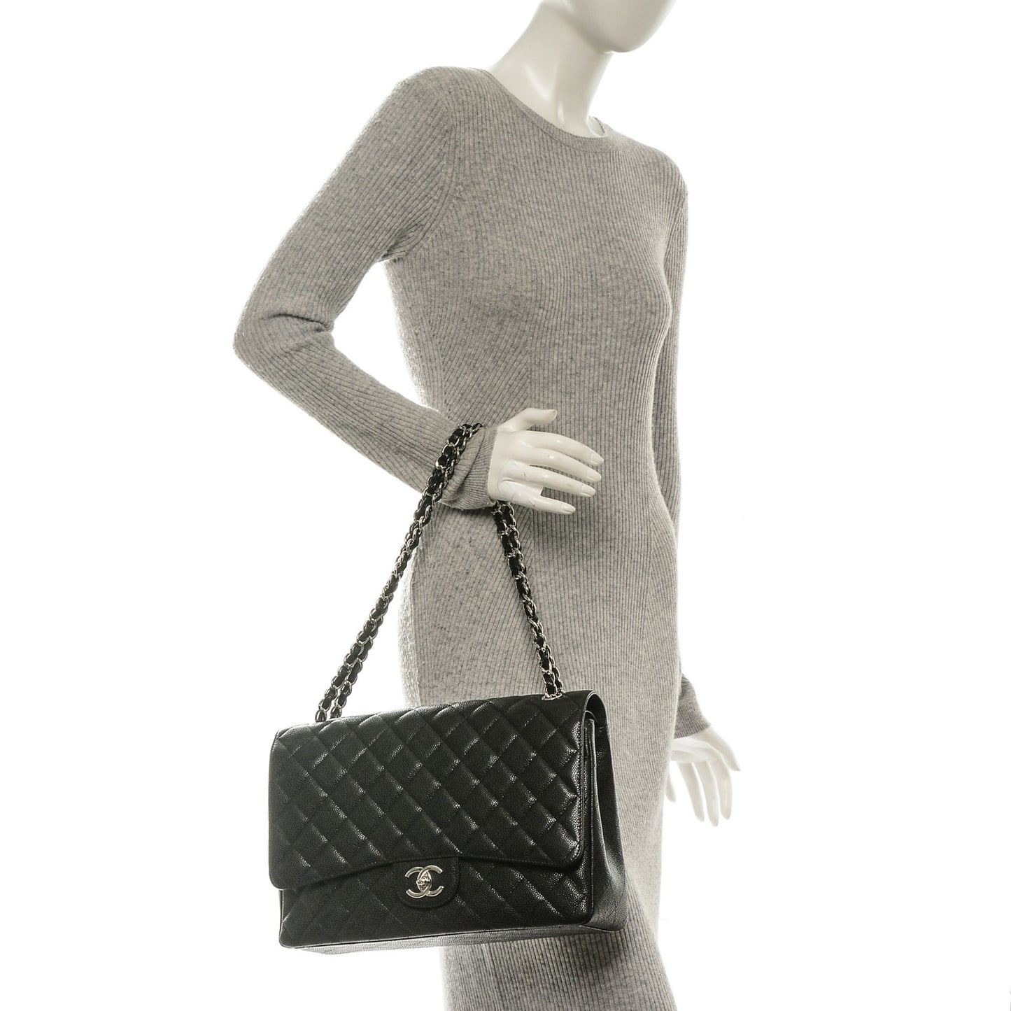 Caviar Quilted Maxi Double Flap Black
