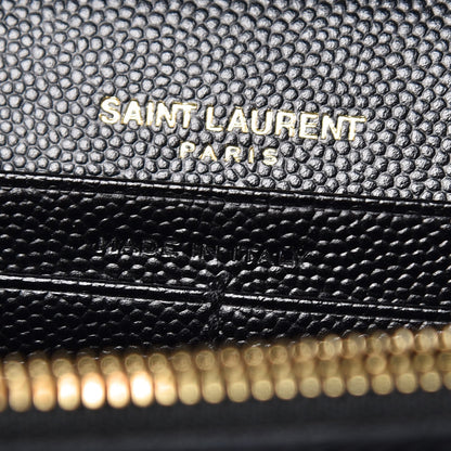 Saint Laurent Grain De Poudre Matelasse Chevron Monogram Chain Wallet Black 6 of 8