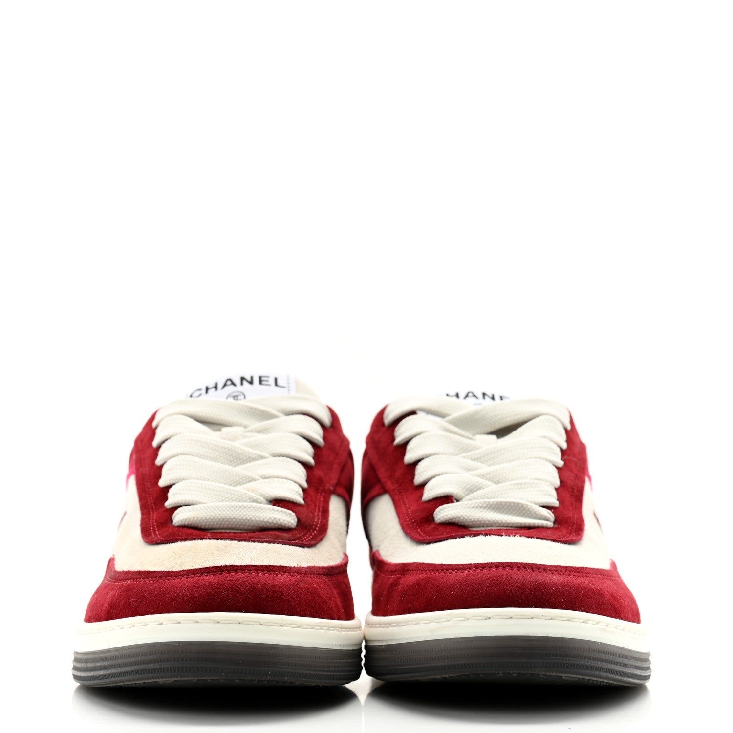 Chanel Suede Kidskin Womens CC Sneakers 38.5 Burgundy White 2 of 12