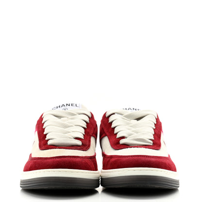 Chanel Suede Kidskin Womens CC Sneakers 38.5 Burgundy White 2 of 12