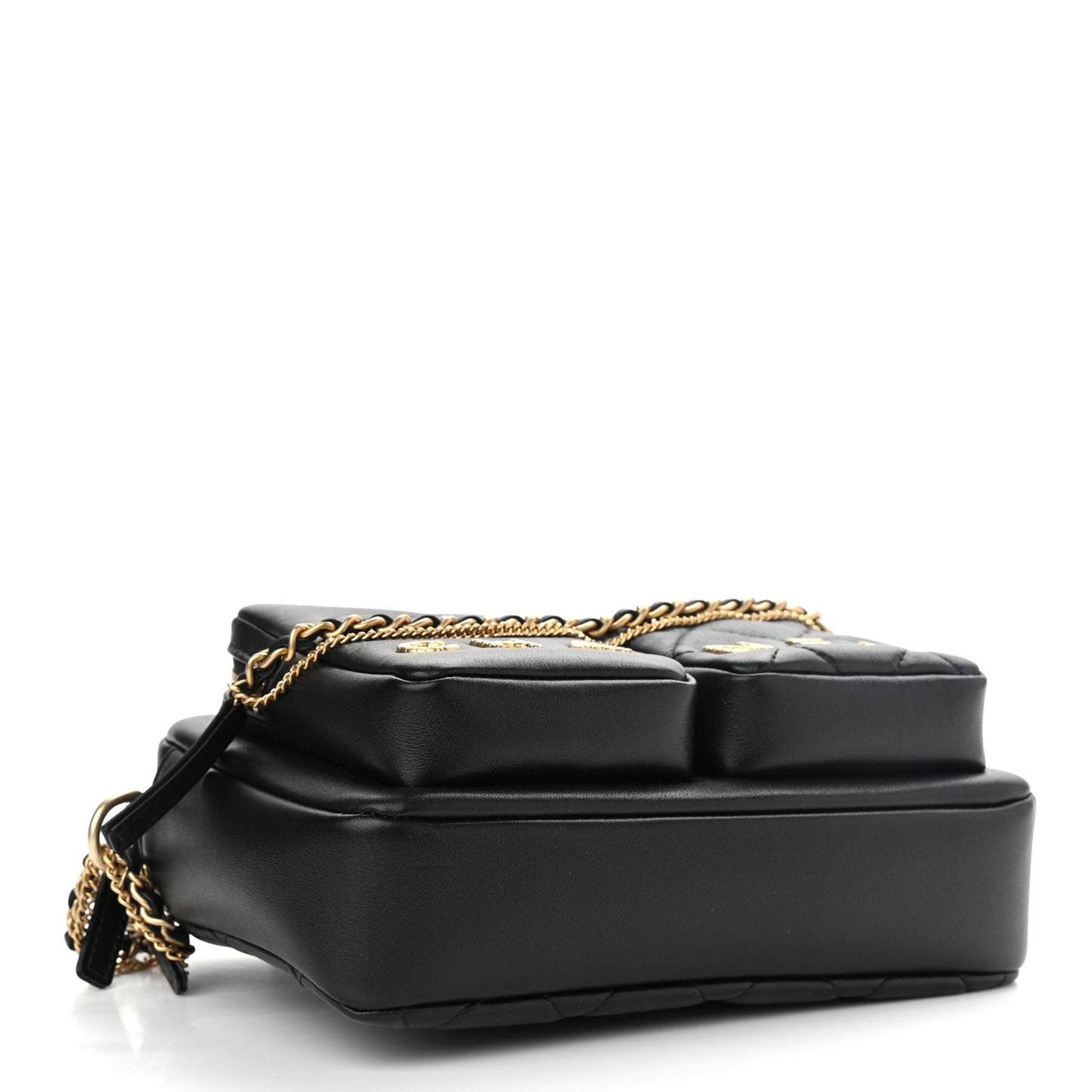 Calfskin Quilted Small Camera Case Black