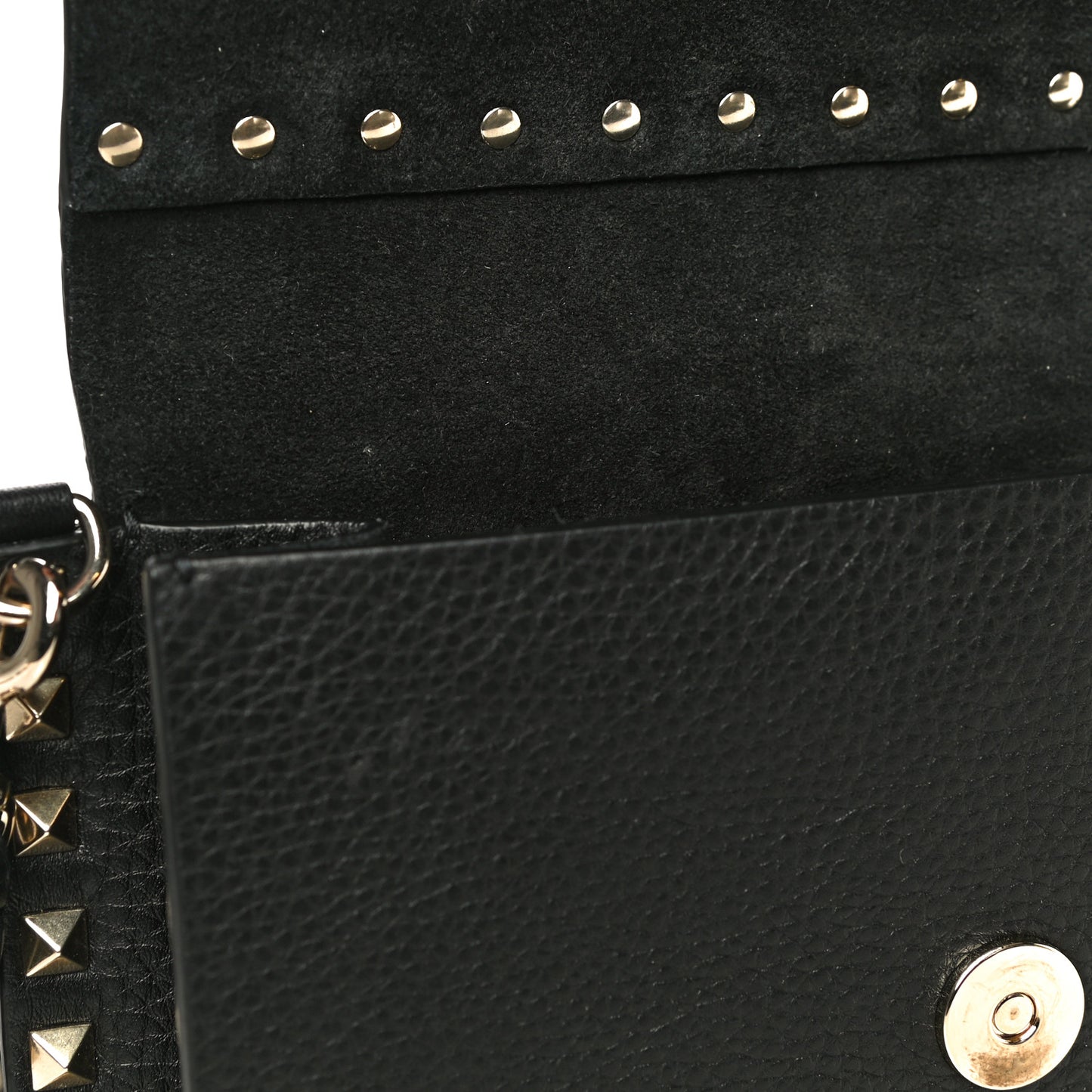 Pebbled Calfskin Rockstud Side Slip Crossbody Black