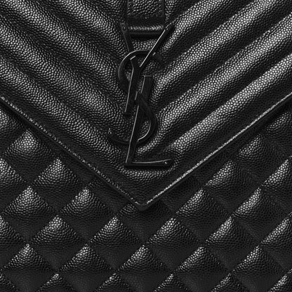 Saint Laurent Grain De Poudre Textured Mixed Matelasse Large Triquilt Monogram Monochrome Satchel Black 12 of 12