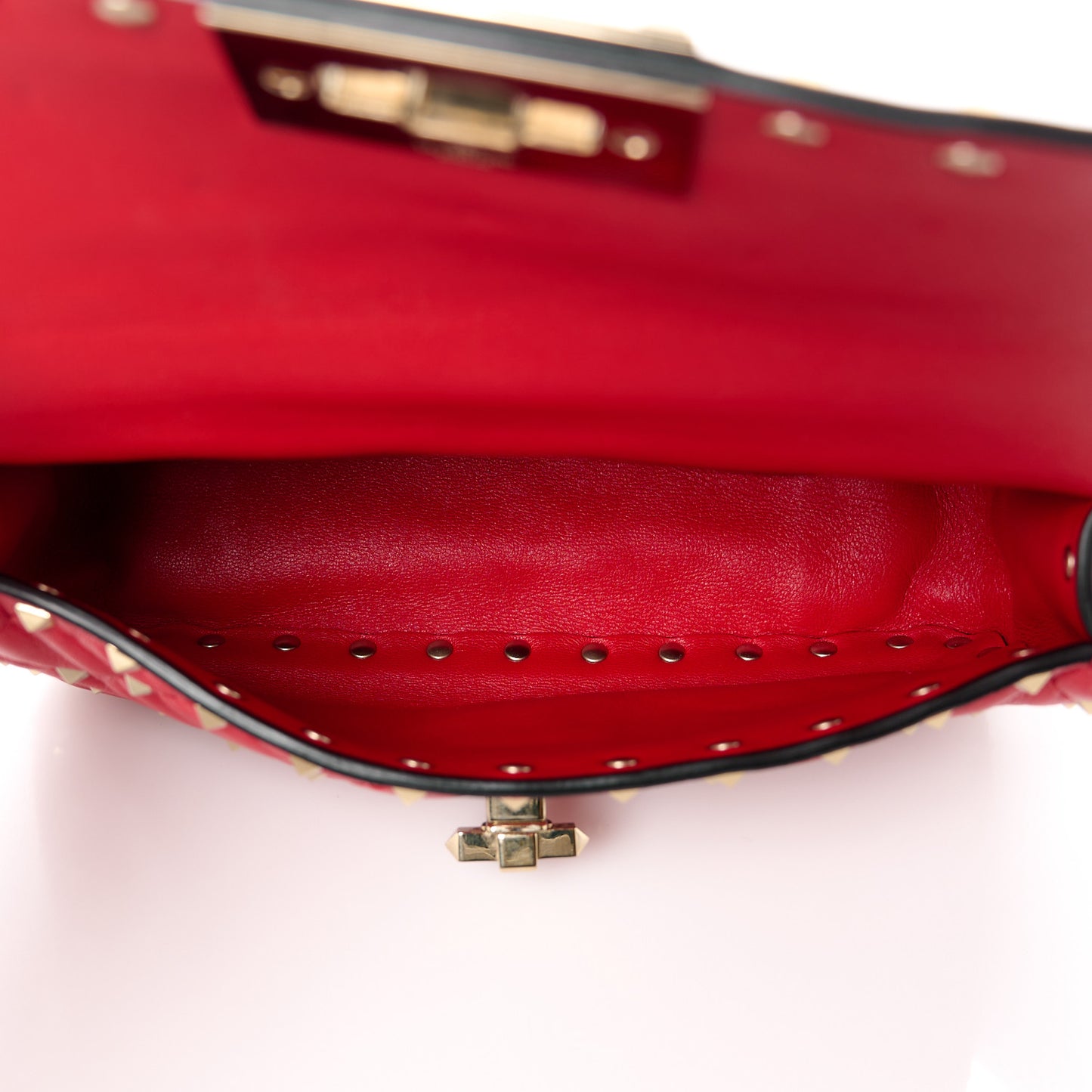 Lambskin Small Rockstud Spike Shoulder Bag Red