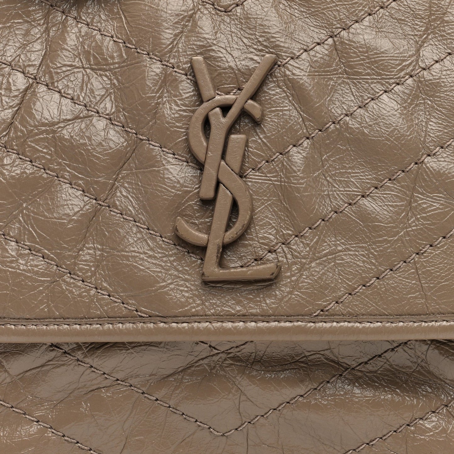 Crinkled Calfskin Matelasse Monogram Medium Niki Chain Satchel Dusty Grey
