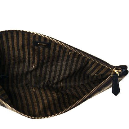 Fendi X SARAH COLEMAN Fabric Jacquard Vitello King FF Vertigo Medium Flat Pouch Tobacco Moro Black 5 of 14