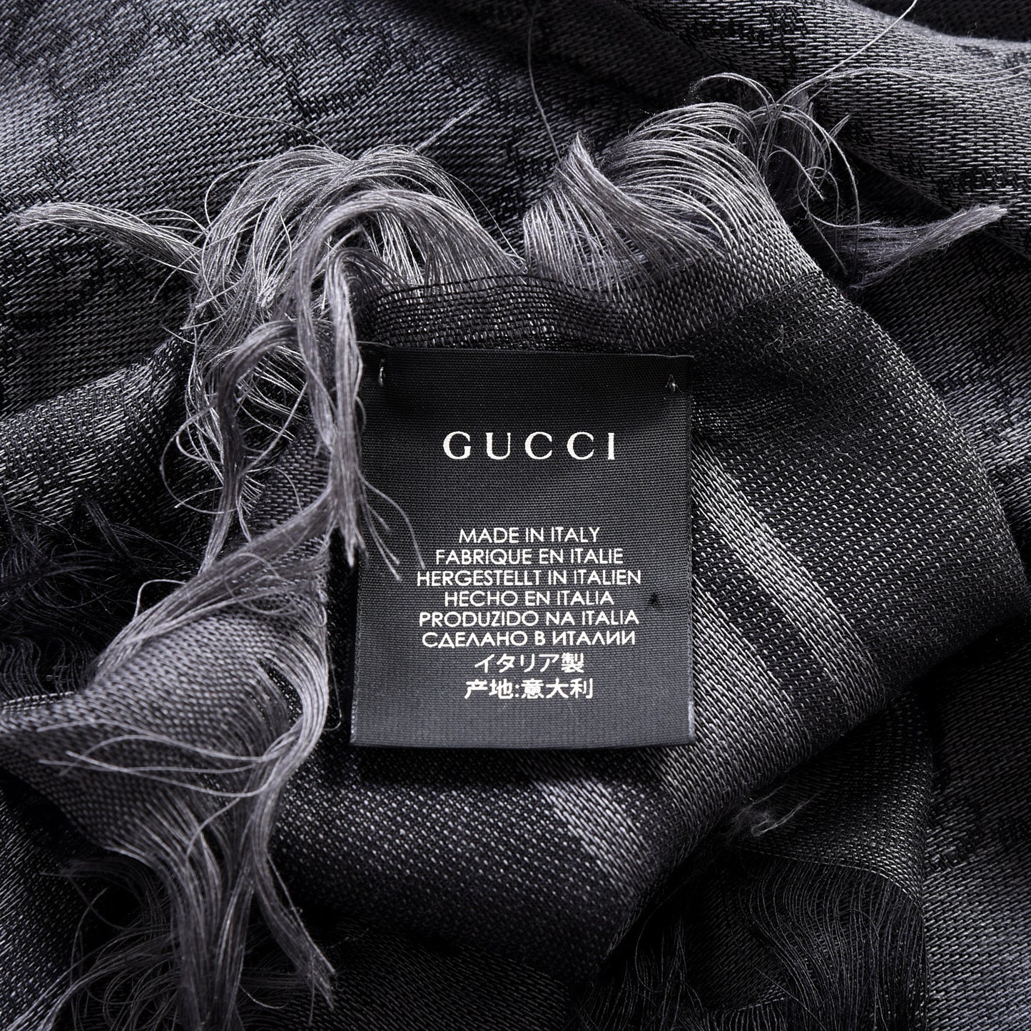 Wool Silk GG Monogram Diamante Plaid Surviee Shawl Graphite Black