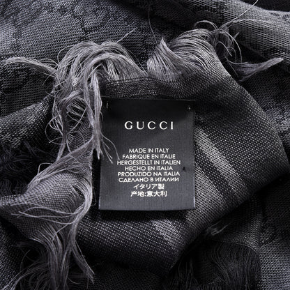 Gucci Wool Silk GG Monogram Diamante Plaid Surviee Shawl Graphite Black 2 of 4