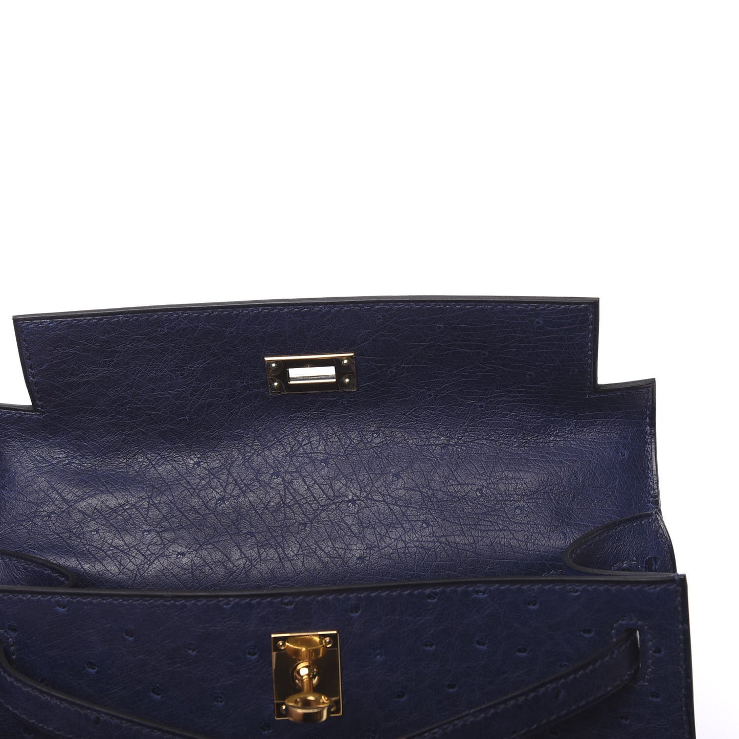 Ostrich Kelly Pochette Clutch Bleu Iris
