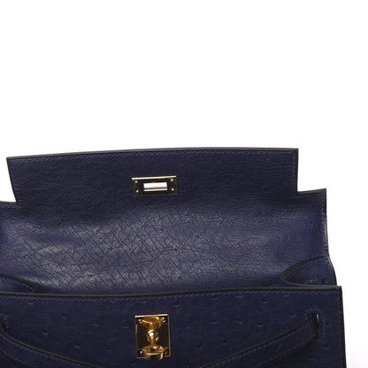 Hermes Ostrich Kelly Pochette Clutch Bleu Iris 17 of 30