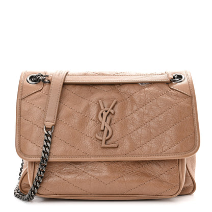 Saint Laurent Crinkled Calfskin Matelasse Monogram Medium Niki Chain Satchel Dark Toffee 1 of 11