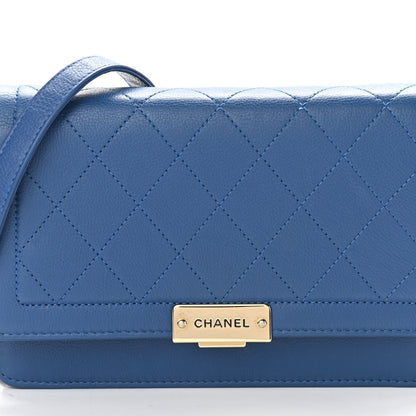 Chanel Grained Calfskin Quilted Label Click Flap Wallet On Chain WOC Blue 9 of 12