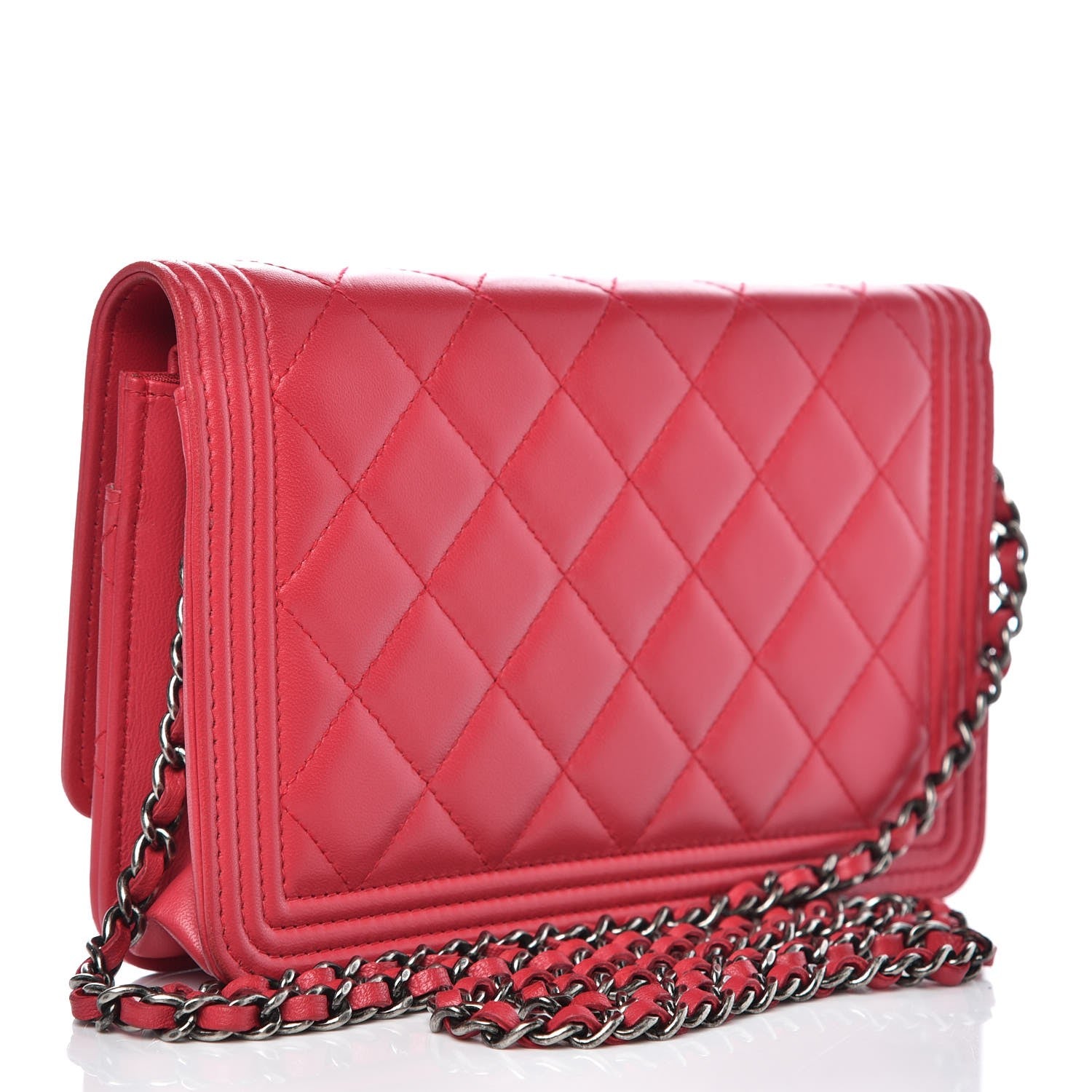 Chanel Lambskin Quilted Boy Wallet On Chain WOC Dark Fuchsia 3 of 9