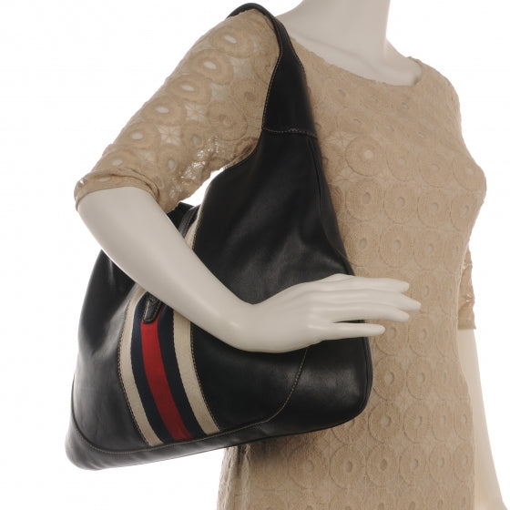 Gucci Calfskin Web Medium Jackie O Bouvier Hobo Navy 2 of 7