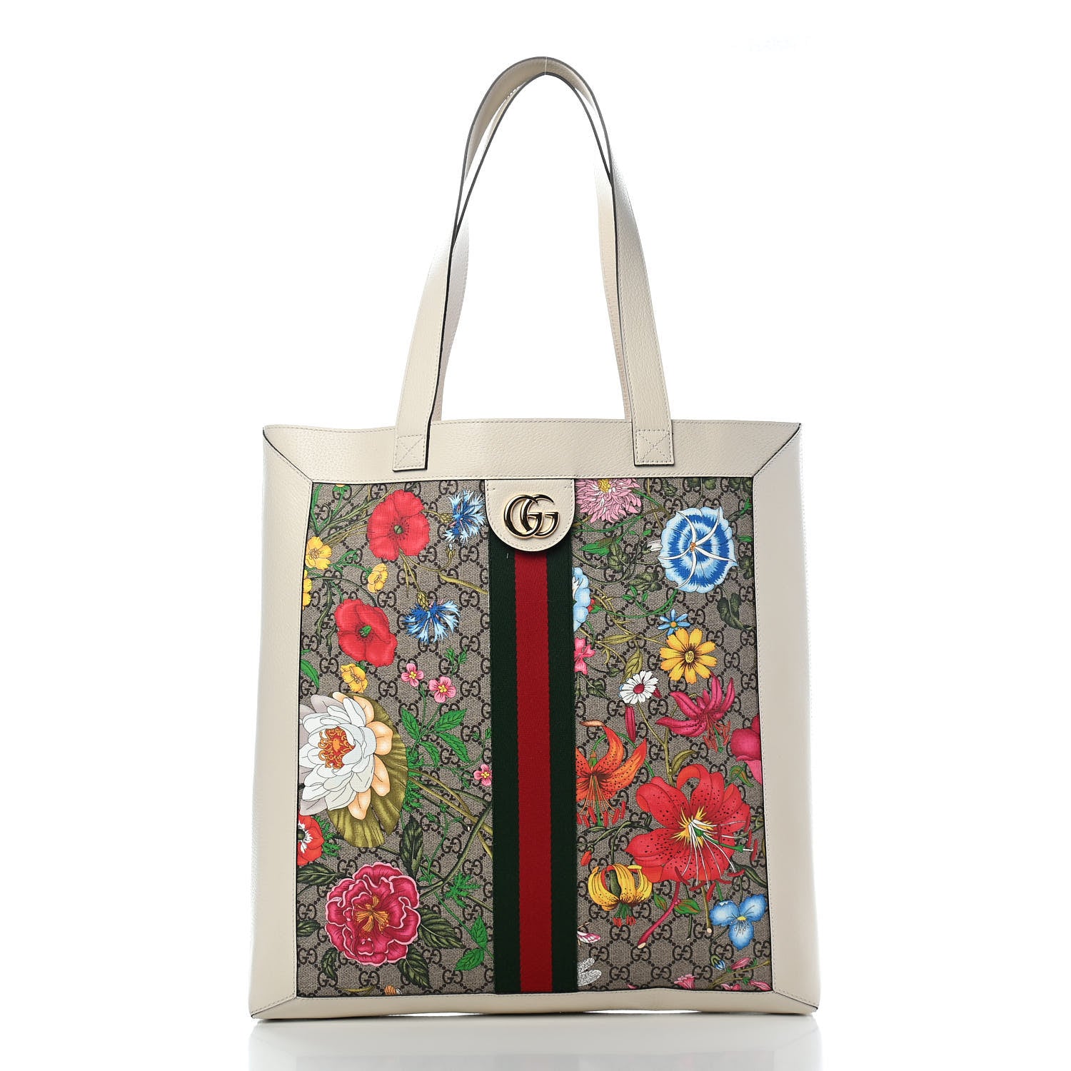 Gucci GG Supreme Monogram Flora Web Ophidia Vertical Shopping Tote White 3 of 10