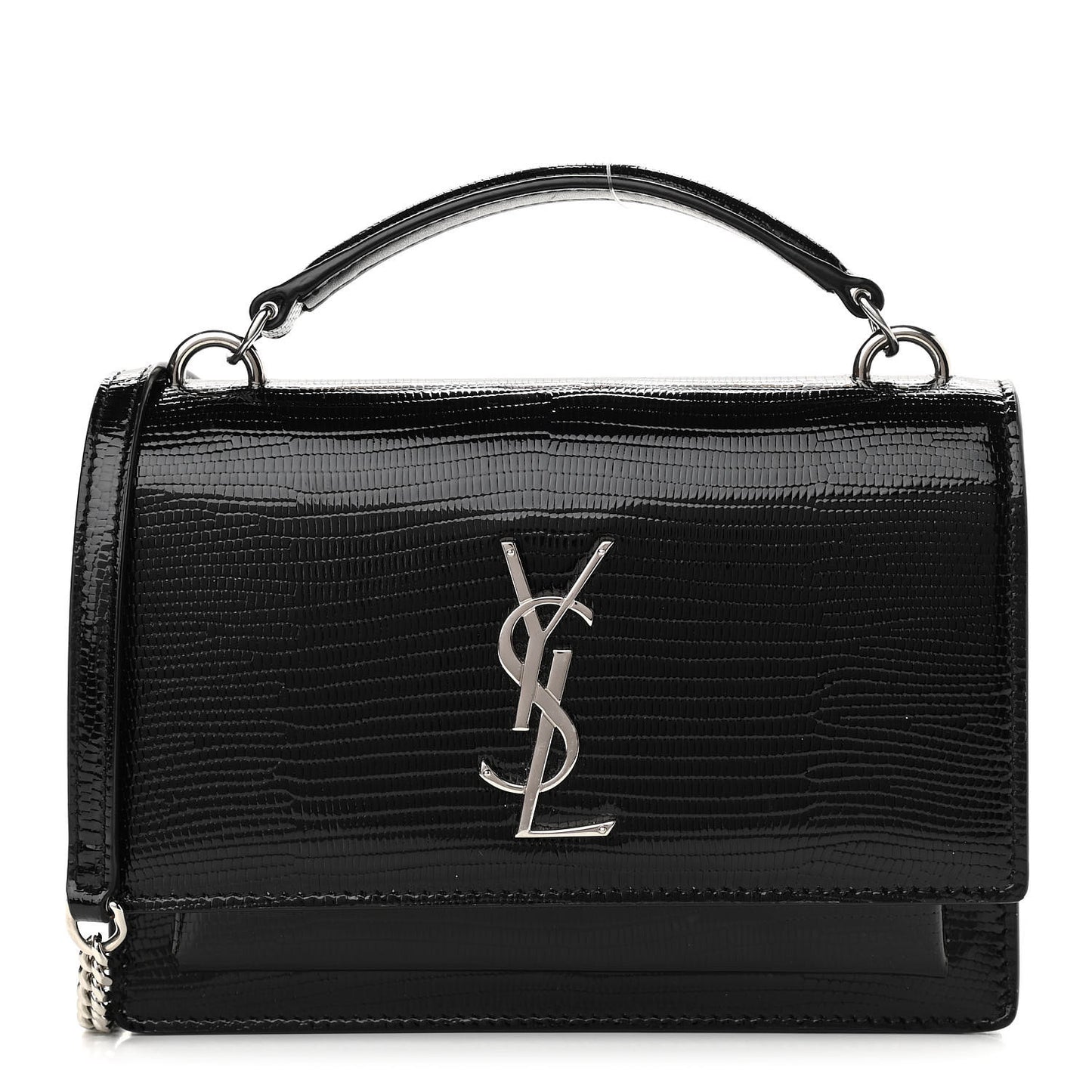 Calfskin Lizard Embossed Monogram Sunset Chain Wallet Black