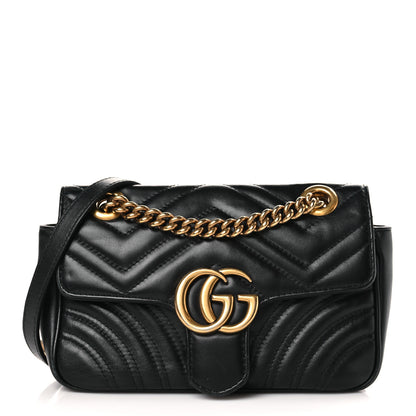 Gucci Calfskin Matelasse Mini GG Marmont Shoulder Bag Black 1 of 9