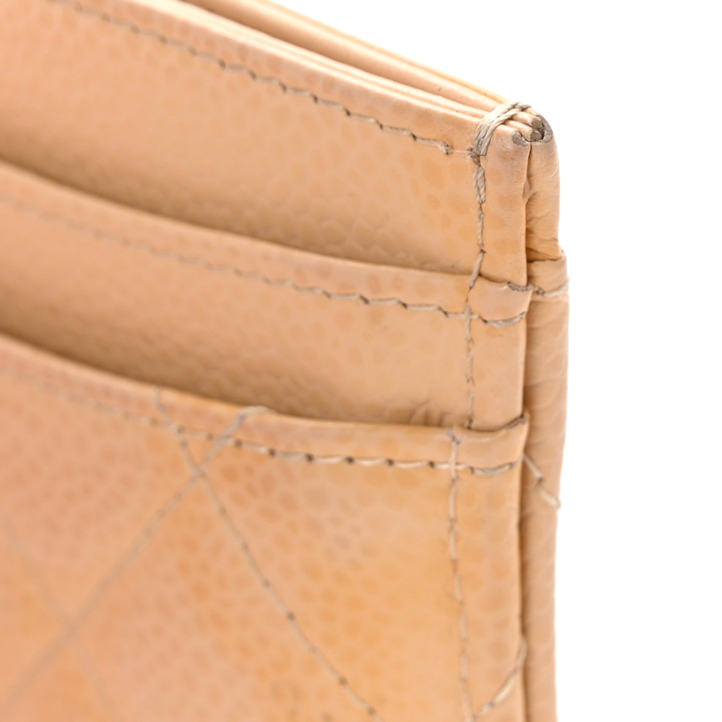 Caviar Quilted Card Holder Beige