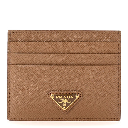 Prada Saffiano Triangle Card Holder Caramel 1 of 7
