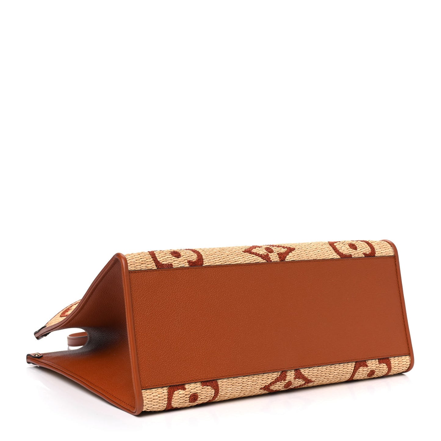 Raffia Calfskin Monogram Giant Onthego MM Tan