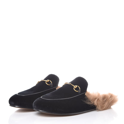 Gucci Velvet Fur Womens Princetown Slippers 39.5 Black 3 of 8